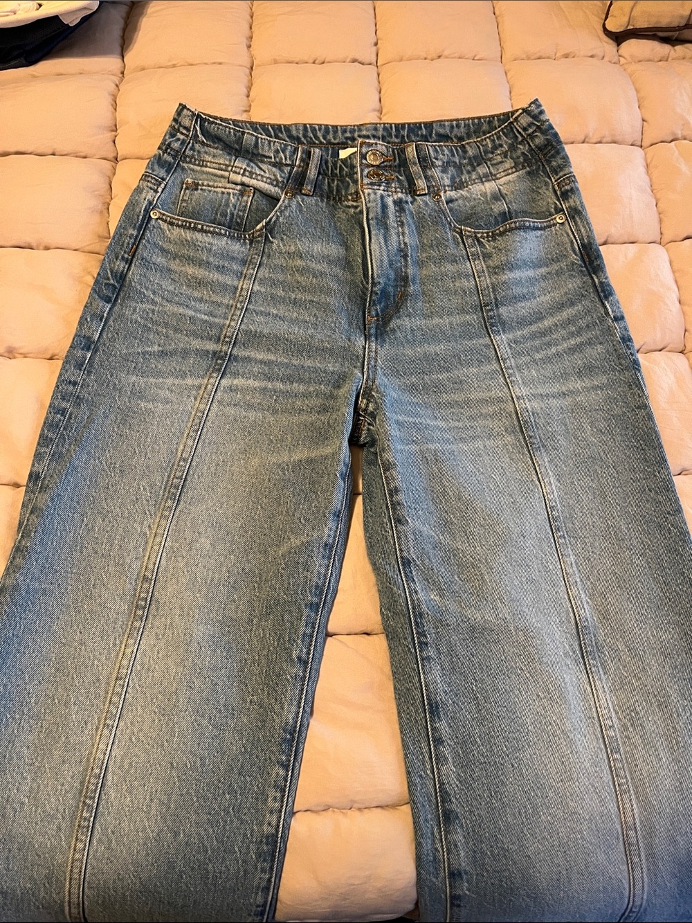 LOFT Wide-Leg Jeans in Light Blue Wash with Panel Seams
